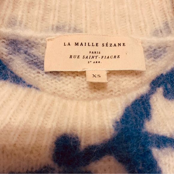 Sezane Pelagie Cream & Ecru Blue Floral Sweater made of Kid Mohair Feminine XS - Picture 12 of 13